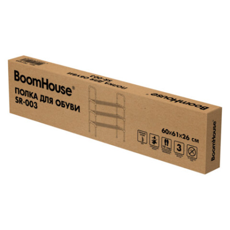 Полка для обуви BOOMHOUSE (БУМХАУС) SR-003 (В610хШ565хГ260 мм), 3 полки, металл/пластик, черная/хром, 701450