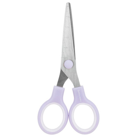 Ножницы BRAUBERG KIDS 130 мм, ручки лавандовые, закругленные лезвия с линейкой, 274061