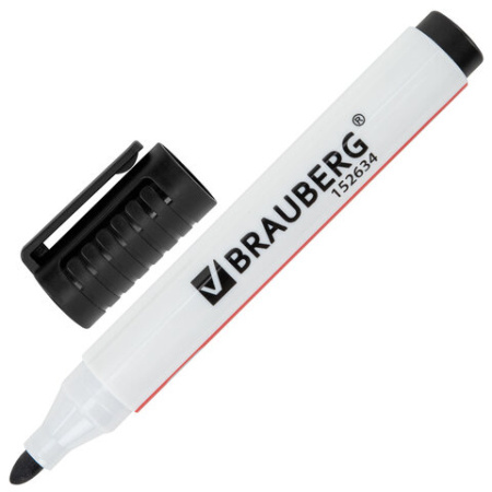 Маркер стираемый для белой доски ЧЕРНЫЙ, BRAUBERG "ULTRA WHITEBOARD MARKER", 3 мм, с клипом, 152634