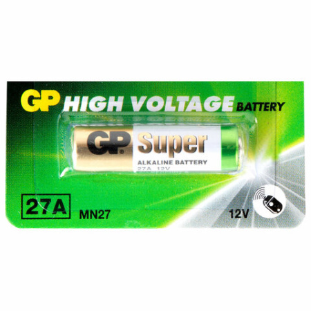 Батарейка GP High Voltage (отрывной блок), 27 A, алкалиновая, для сигнализаций, 1 шт., блистер, 27AFRA-2C5