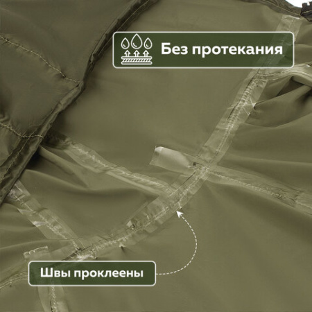 Дождевик-плащ хаки С КАРМАНАМИ многоразовый на молнии, размер 56-58, рост 170-176, ГРАНДМАСТЕР, 610884