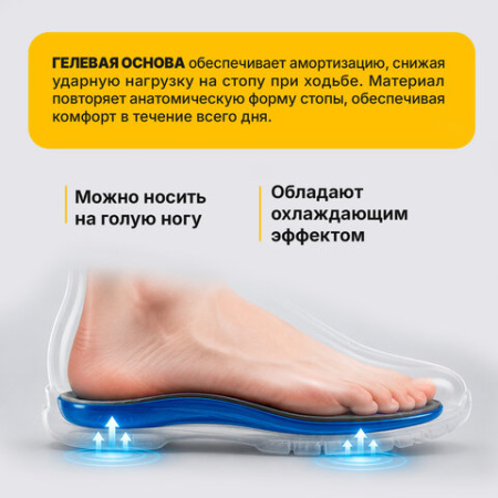Стельки для обуви ГЕЛЕВЫЕ, размер RU 35-41/US 5-10, SHEGRA (ШЕГРА), 702300