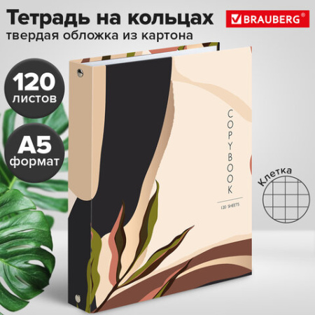 Тетрадь на кольцах А5 (175х215 мм), 120 листов, твердый картон, клетка, BRAUBERG, Vision, 404075