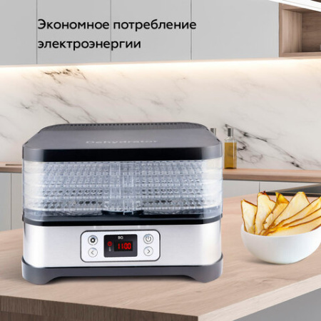 Сушилка для овощей BQ (БИ-КЬЮ) FD1001, объём 10 л, 250 Вт, 5 поддонов, электронное управление, стальная, 86192128