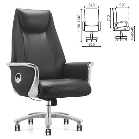 Кресло HAWASAN PREMIUM "EX-800", до 200 кг, синхромеханизм, алюминий, экокожа, черное, 533234