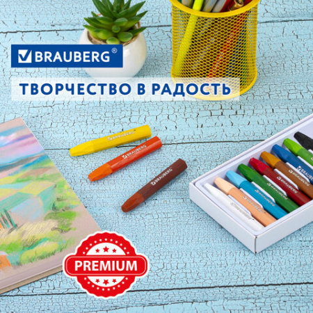 Пастель масляная восковые мелки утолщенные 12 цветов, BRAUBERG PREMIUM, 272711