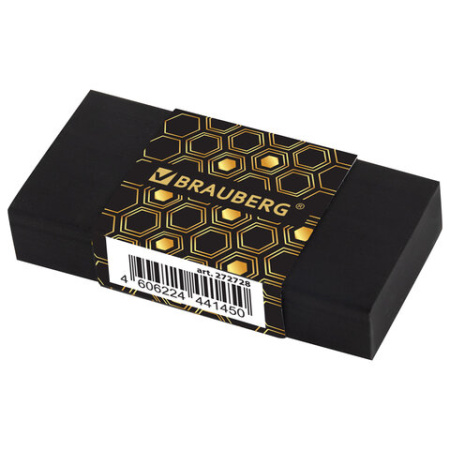 Ластик BRAUBERG "GOLDEN BLACK", 50х24х10 мм, прямоугольный, картонный держатель, экологичный ПВХ, ассорти, 272728