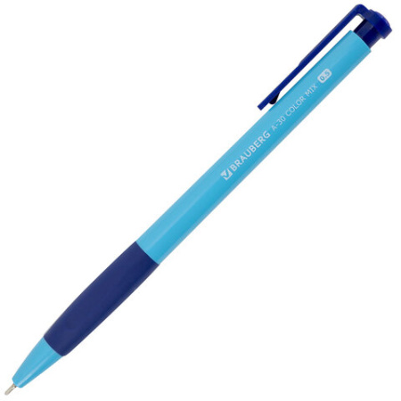 Ручка шариковая автоматическая BRAUBERG A-30 COLOR MIX "WRITING 3.0", СИНЯЯ, пишущий узел 0,5 мм, линия письма 0,25 мм, 144341