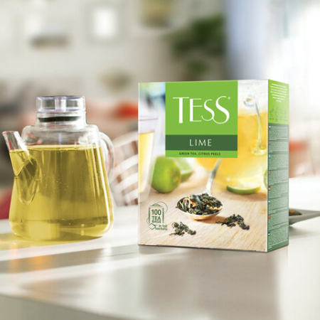 Чай TESS "Lime" зеленый с цедрой цитрусовых, 100 пакетиков в конвертах по 1,5 г, 2098-09