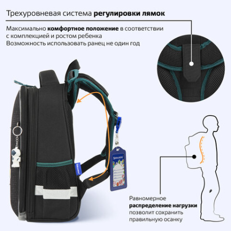 Ранец BRAUBERG PREMIUM, 2 отделения, с брелоком, "К звездам!", ЛАМПОЧКИ, 38х29х16 см, 270599
