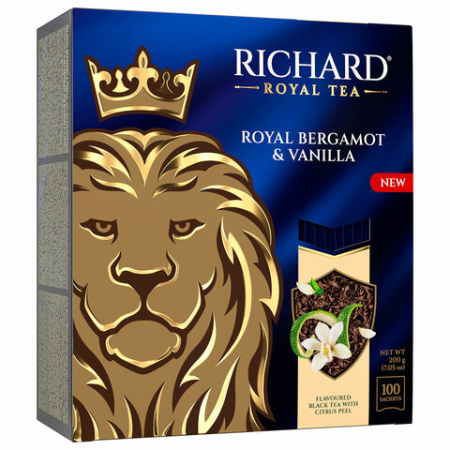 Чай RICHARD "Royal bergamot & vanilla" черный, 100 пакетиков в конвертах по 2 г, 102736