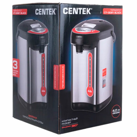 Термопот на 4 литра 3 режима подачи воды CENTEK CT-0081, 850 Вт, 1 температурный режим, пластик/сталь, черный, CT-0081 Black