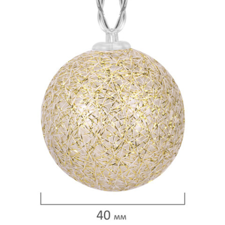 Электрогирлянда-нить комнатная 1,8 м, 16 LED, с насадками, вид: "Шарики", бронза, тёплый белый, на батарейках, ЗОЛОТАЯ СКАЗКА, 592558