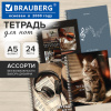 Тетрадь для нот А5, 24 л., обложка мелованный картон, на гребне, BRAUBERG, МИКС1, 405738