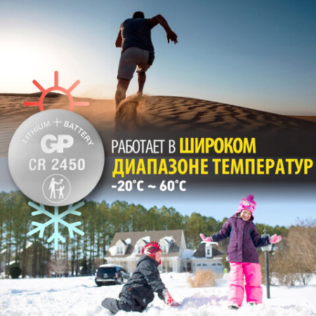 Батарейка литиевая GP Lithium CR2450 "таблетка, дисковая, кнопочная" 1 шт., блистер, CR2450-2C1