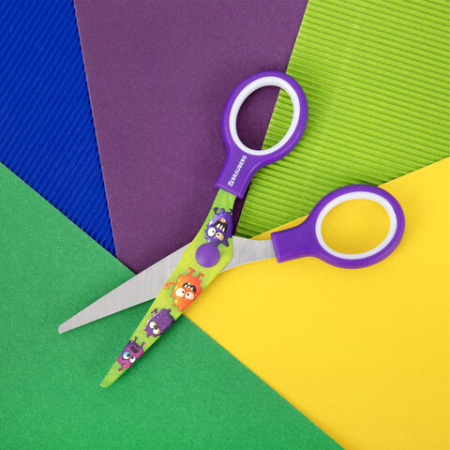 Ножницы 130 мм, сиреневые, с цветной печатью, кросс-серия "МОНСТРИКИ", BRAUBERG, 238958