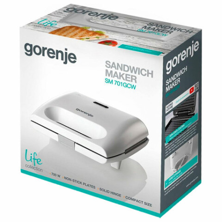 Сэндвичница GORENJE SM701GCW, 700 Вт, белый