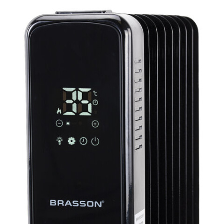 Обогреватель масляный BRASSON (БРАССОН) BOR-9 TOUCH, 9 секций, 2000 Вт, 3 режима, сенсор, пульт ДУ, черный, 457778