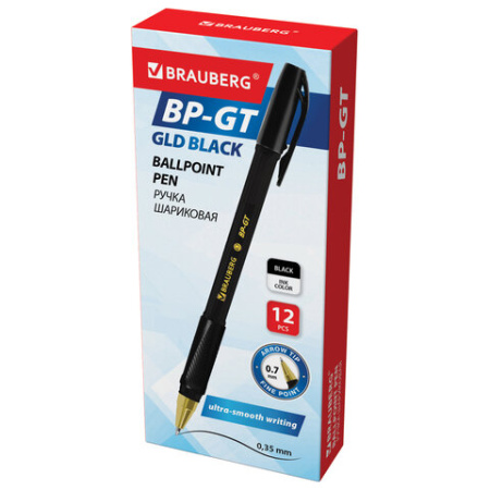 Ручка шариковая BRAUBERG BP-GT GLD BLACK, ЧЕРНАЯ, корпус тонированный, пишущий узел 0,7 мм, линия письма 0,35 мм, 144507