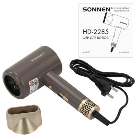 Фен для волос SONNEN HD-2285, 2200 Вт, турмалиновая ионизация, 3 режима, холодный обдув, 454697