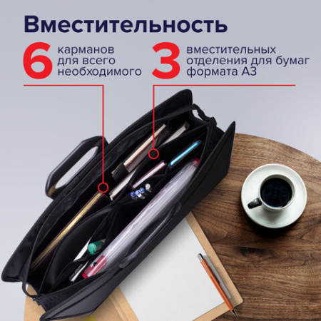Папка-портфель пластиковая БОЛЬШОГО ФОРМАТА BRAUBERG "ПОРТФОЛИО" А3 (470х380х130 мм), 3 отделения, черная, 223081