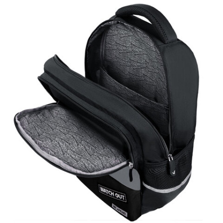 Рюкзак BRAUBERG STAR, 1 отделение, 5 карманов, "Будь начеку", черный, 40x29x13 см, 273132