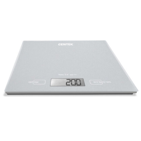 Весы кухонные CENTEK CT-2462 SILVER, электронный дисплей, max вес 5 кг, тарокомпенсация, стекло, CT-2462 Silver