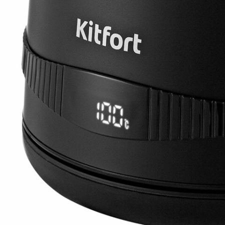 Чайник KITFORT КТ-6121-1, 1,7 л, 2200 Вт, закрытый нагревательный элемент, LED-дисплей, ТЕРМОРЕГУЛЯТОР, сталь, черный
