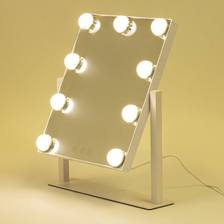 Зеркало для макияжа гримерное с подсветкой, 9 LED-ламп, 3 режима свечения, размер 25х30 см, работа от сети 220 V, цвет белый, BRABIX, 609335