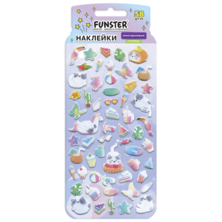 Наклейки гелевые "Вкусный микс", 17,5х9 см, ассорти 6 видов, FUNSTER (ФАНСТЕР), 666082