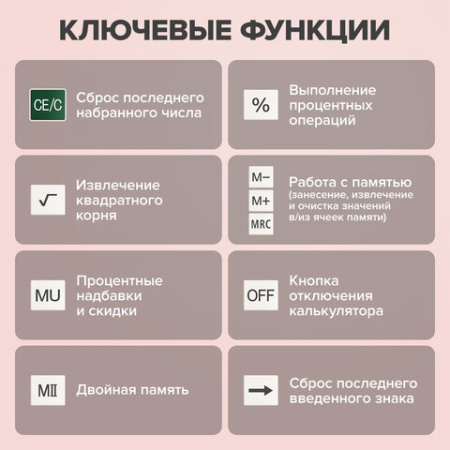 Калькулятор настольный BRAUBERG EXTRA PASTEL-12-LG (206x155 мм), 12 разрядов, двойное питание, МЯТНЫЙ, 250488
