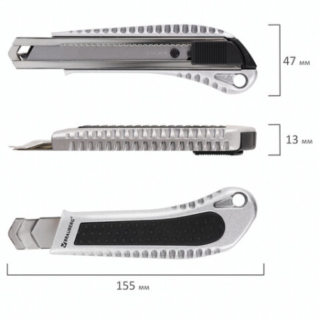 Нож канцелярский 18 мм, КОМПЛЕКТ 2 штуки + 10 ЛЕЗВИЙ, BRAUBERG Metallic, металлический корпус, 273929