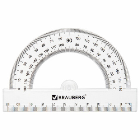 Набор чертежный BRAUBERG (линейка 20 см, 2 треугольника, транспортир), прозрачный, 210853