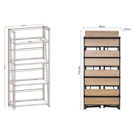 Стеллаж на металлокаркасе "BRABIX LOFT SH-001", 600х300х1250 мм, складной, цвет морёный дуб, 641228