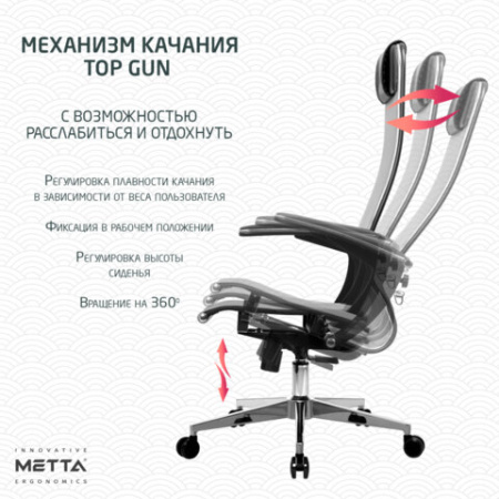 Кресло офисное МЕТТА "К-4-Т" хром, прочная сетка, сиденье и спинка регулируемые, серое