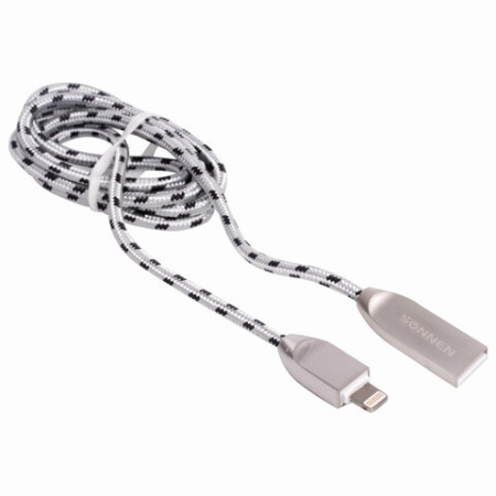 Кабель USB 2.0 – Lightning, 1 м, SONNEN Premium, медь, для передачи данных и зарядки, 513126