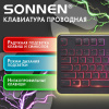 Клавиатура проводная USB, 104 плоские клавиши, LED-подсветка, SONNEN K308, черная, 513947