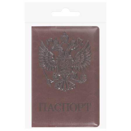 Обложка для паспорта STAFF, полиуретан под кожу, "ГЕРБ", коричневая, 237604