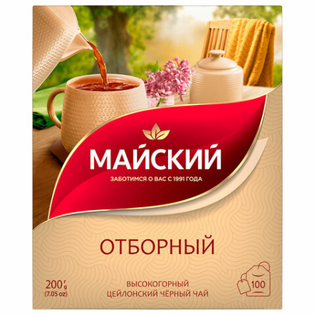 Чай МАЙСКИЙ "Отборный" черный, 100 пакетиков по 2 г, 102224