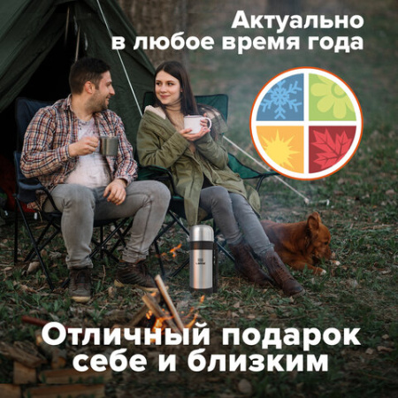 Термос LAIMA классический с узким горлом, 1,2 л, нержавеющая сталь, пластиковая ручка, 605125