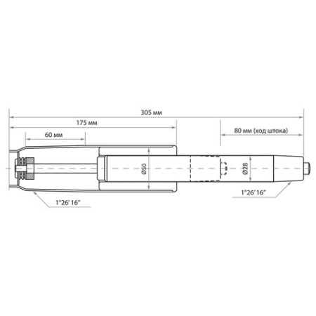 Газлифт BRABIX A-80 суперкороткий, ХРОМ, длина в открытом виде 305 мм, d50 мм, класс 2, 532003