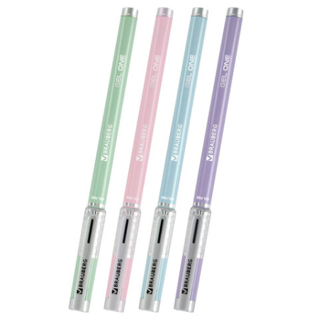 Ручка гелевая BRAUBERG "GEL ONE PASTEL", ЧЕРНАЯ, корпус ассорти, узел 0,5 мм, линия 0,35 мм, 144039