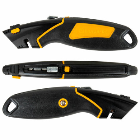Нож универсальный мощный цинковый BRAUBERG METALLIC PRO, автофиксатор, резиновые вставки, 238738