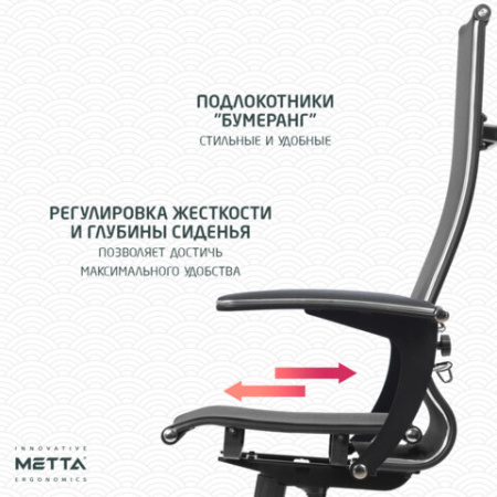 Кресло офисное МЕТТА "К-7-Т" хром, прочная сетка, сиденье и спинка регулируемые, черное