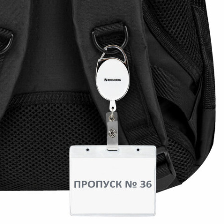 Держатель-рулетка для бейджей 70 см, петелька, карабин, белый, в блистере, BRAUBERG, 238238