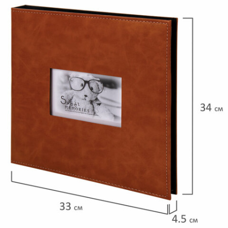 Фотоальбом BRAUBERG "Premium Brown" 20 магнитных листов 30х32 см, под кожу, коричневый, 391185