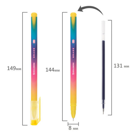Ручка гелевая BRAUBERG GRADE NEON, ЧЕРНАЯ, игольчатый узел 0,5 мм, линия письма 0,3 мм, 144285
