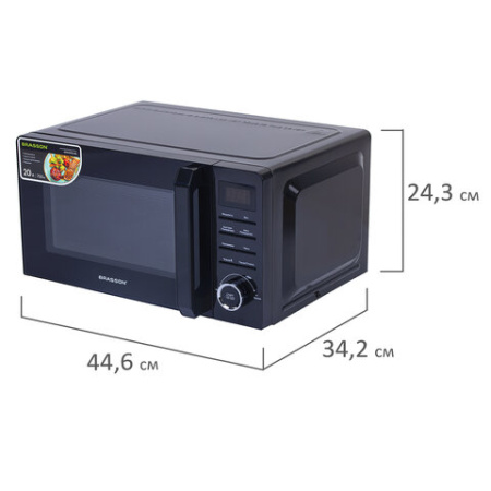 Микроволновая печь BRASSON (БРАССОН) MW2070D-8BL, 20 л, 700 Вт, таймер, 8 АВТО ПРОГРАММ, дисплей, защита от детей, черная, 454979