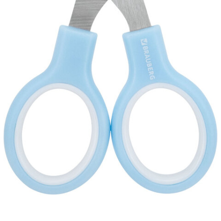Ножницы BRAUBERG KIDS 130 мм, ручки небесно-голубые, закругленные лезвия с линейкой, 274060