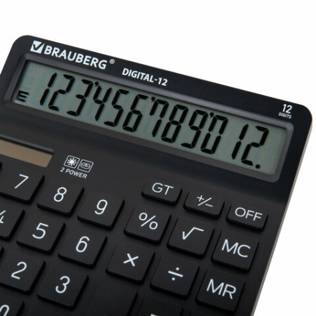 Калькулятор настольный BRAUBERG DIGITAL-12-BK (151х152 мм), 12 разрядов, двойное питание, ЧЕРНЫЙ, 272968